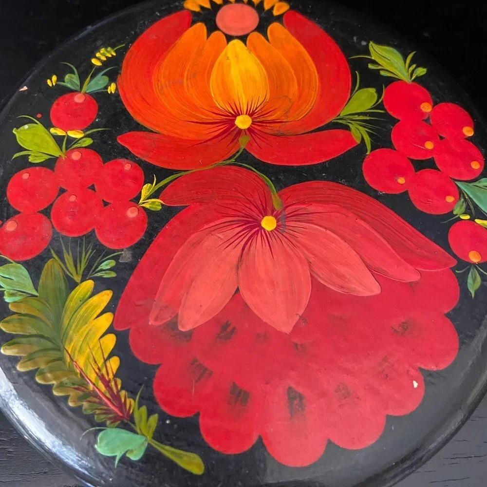 Vintage Art hand painted wooden  jewelry box Russia